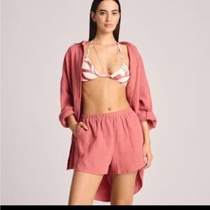 2 Piece Vitamin A Dusty Rose Button Down Shirt and Shorts.